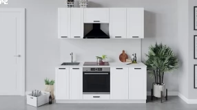 Кухонный гарнитур «Лорас» длиной 200 см со шкафом НБ (Белый/Холст белый)